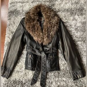 Big Chill Vintage Brown Leather Jacket with Brown Faux Fur